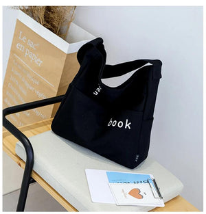 Canvas Shoulder Messenger Bag Large Capacity School Book Storage Handbag Tote