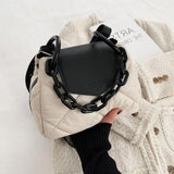 Winter Quilted PU Leather Tote Bag Chain Crossbody Handbag