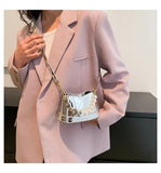 ASHINE Women Patent Leather Hand Bag Heart Pearl Chain Top-handle Bucket Purse