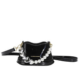 ASHINE Women Patent Leather Hand Bag Heart Pearl Chain Top-handle Bucket Purse