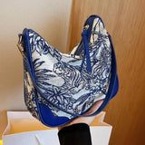 Casual Canvas Bag Embroidery Chain Messenger Women Large Capacity Handbags