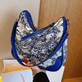 Casual Canvas Bag Embroidery Chain Messenger Women Large Capacity Handbags