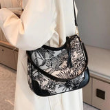 Casual Canvas Bag Embroidery Chain Messenger Women Large Capacity Handbags