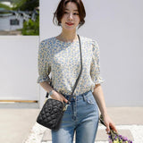 Quilted Rhombus Leather Messenger Handbag for Ladies - Phone Bags
