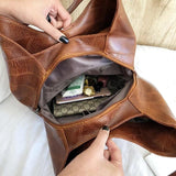 Retro Soft Leather Women's Tote Bag Multi-compartment Handbag