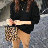 Vintage PU Leather Ladies Small Clutch Purse Leopard Women Bucket Bag