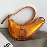 Stone Pattern Saddle Crossbody Bag for Women Eyelet Chain Handbags