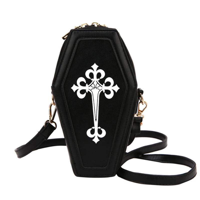 Gothic Messenger Pouch Coffin Shape Crossbody Handbag