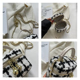 Woolen Tweed Handbags Small Chain Purse for Women with Zipper