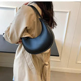 Vintage Women's Half Moon Bag PU Leather Small Shoulder Bags
