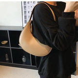 Vintage Women's Half Moon Bag PU Leather Small Shoulder Bags