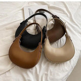 Vintage Women's Half Moon Bag PU Leather Small Shoulder Bags