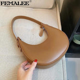 Vintage Women's Half Moon Bag PU Leather Small Shoulder Bags