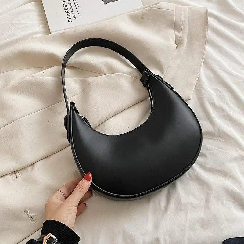 Vintage Women's Half Moon Bag PU Leather Small Shoulder Bags