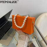 Small Shoulder Messenger Bag with Pearl Chain for Wedding Party