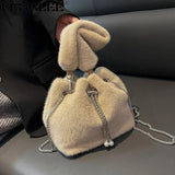 Winter Fluffy Faux Fur Handbag Pearl Crossbody Bag