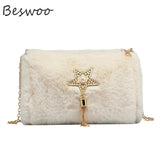 Winter Plush Women's Crossbody Bag Faux Fur Purses Casual Square Bag