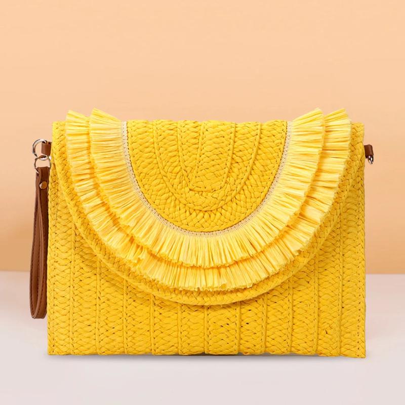 Vintage Straw Woven Envelope Bag Wallet Casual Portable Soft Solid