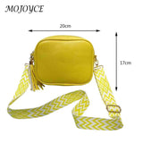 Women Messenger Bag Tassel Handbags PU Leather Wide Strap Casual Solid