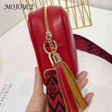 Women Messenger Bag Tassel Handbags PU Leather Wide Strap Casual Solid