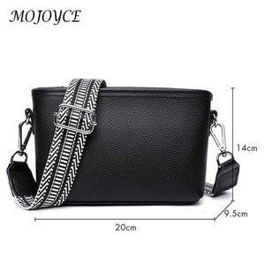 1st Layer Cowhide Crossbody Bag Wide Fabric Strap Women Handbags
