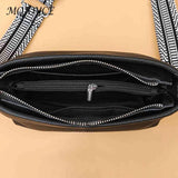 1st Layer Cowhide Crossbody Bag Wide Fabric Strap Women Handbags