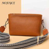 1st Layer Cowhide Crossbody Bag Wide Fabric Strap Women Handbags