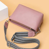 1st Layer Cowhide Crossbody Bag Wide Fabric Strap Women Handbags