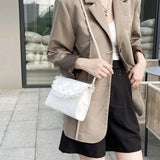 Vintage Lace Pearl Chain Crossbody Bag for Women Small Square Shoulder Bag