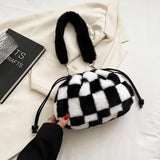 Drawstring Top-handle Ladies Handbag Faux Fur Messenger Purse Bag Tote Sac Main