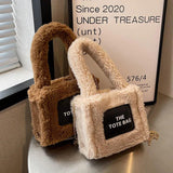Soft Lambswool Shoulder Tote Bag Fluffy Letters Crossbody Bucket
