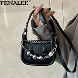 Mini Beading Chain Shoulder Bag Lipstick Pocket Crossbody Handbag
