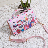 Women Messenger Bag PU Leather Handbag Chain Cartoon Characters
