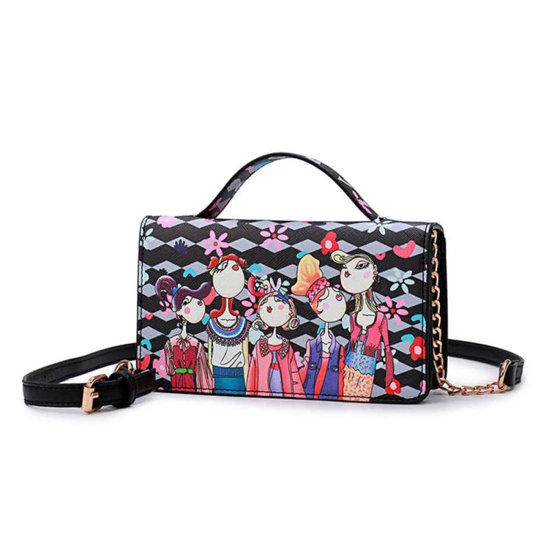 Women Messenger Bag PU Leather Handbag Chain Cartoon Characters