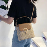 Straw Bucket Bags Women Crossbody Travel Purses Lady Summer
