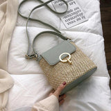 Straw Bucket Bags Women Crossbody Travel Purses Lady Summer