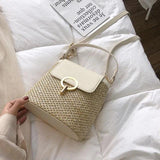 Straw Bucket Bags Women Crossbody Travel Purses Lady Summer