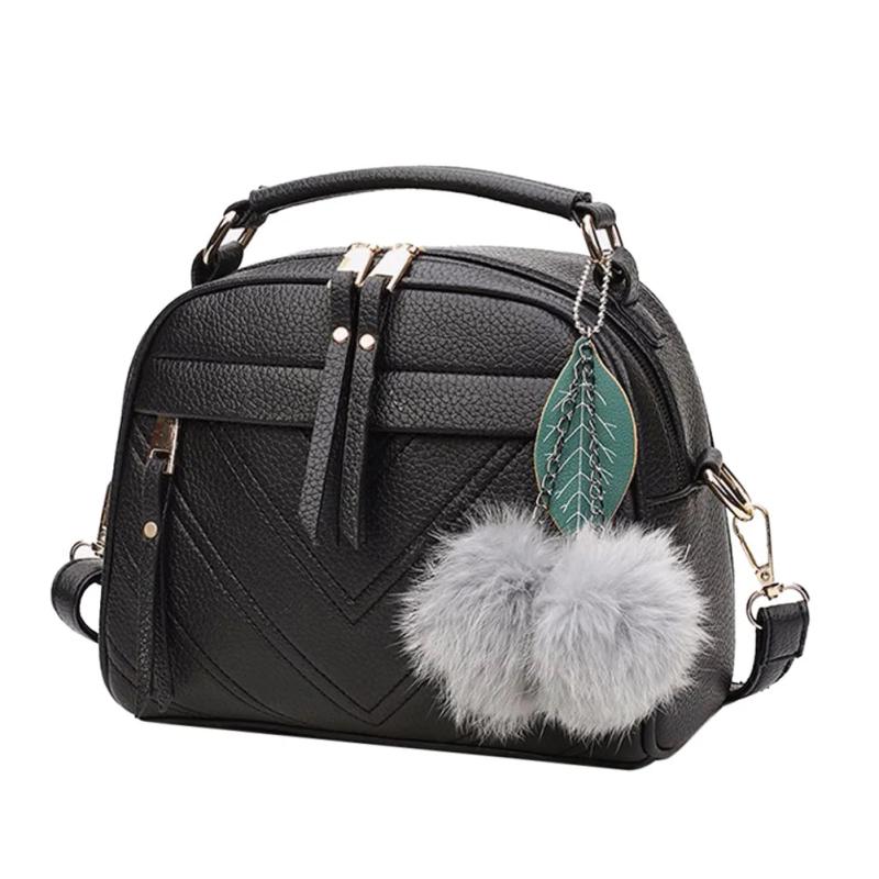Tassel Messenger Shoulder Bag Women Girl PU Leather Handbag Lady Boston Hairball