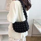 Soft Fabric Cloud Bags Padded Cotton Plaid Shoulder Handbags
