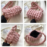 Soft Fabric Cloud Bags Padded Cotton Plaid Shoulder Handbags