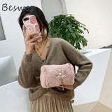 Vintage Plush Crossbody Bag for Women, Autumn Winter Handbag