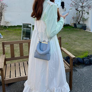 Casual Chain Shoulder Bag with Metal Clip Opening