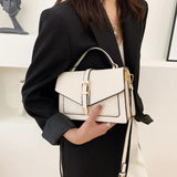 Mini Lock Flap Bag PU Leather Shoulder Bags for Women Panelled Ladies Crossbody