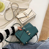 Mini Lock Flap Bag PU Leather Shoulder Bags for Women Panelled Ladies Crossbody