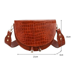 Crocodile Pattern Crossbody Bag PU Leather Half Round Messenger Shoulder Bag