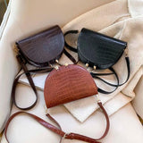 Crocodile Pattern Crossbody Bag PU Leather Half Round Messenger Shoulder Bag