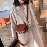 Crocodile Pattern Crossbody Bag PU Leather Half Round Messenger Shoulder Bag