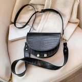 Crocodile Pattern Crossbody Bag PU Leather Half Round Messenger Shoulder Bag