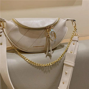 Chain Leather Crossbody Bags Women Small Shoulder Messenger Waist Bag