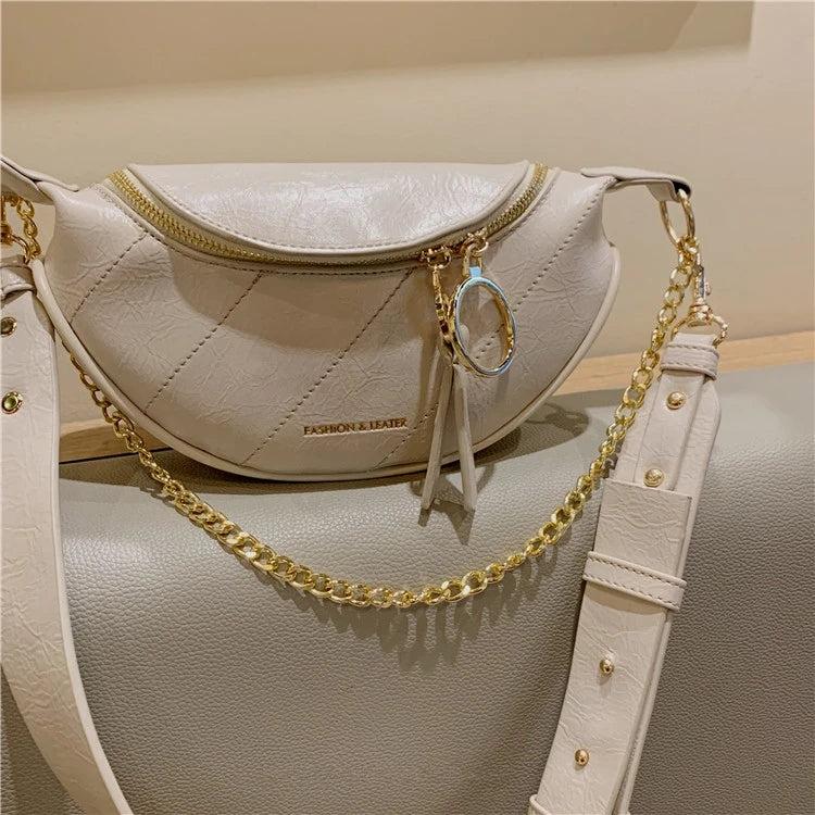 Chain Leather Crossbody Bags Women Small Shoulder Messenger Waist Bag